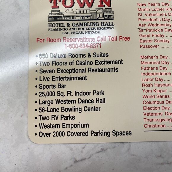 Sams Town Gold River Hotel Gambling Hall Casino Souvenir 1995 Calendar & Matches - Picture 2 of 13